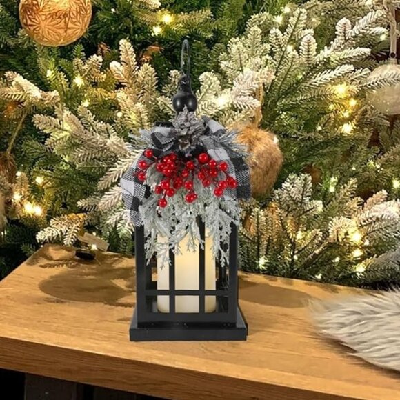 Other - New Metal Black Christmas Lantern with Flameless Candle, Rustic Holiday Decor